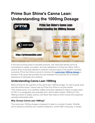 Prime Sun Shine's Canna Lean_ Understanding the 1000mg Dosage