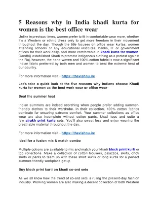 5 Reasons why in India khadi kurta for women is the best office wear