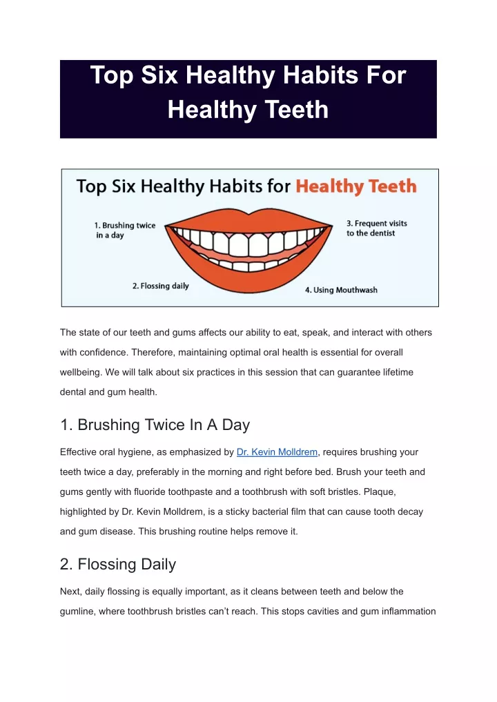 top six healthy habits for healthy teeth