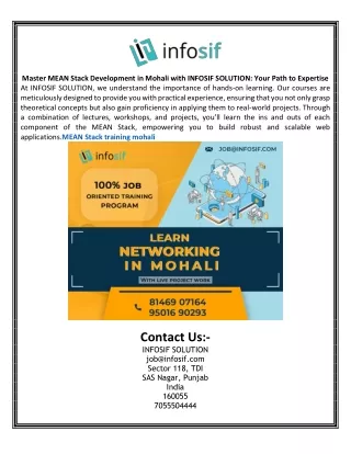 Master MEAN Stack Development in Mohali with INFOSIF SOLUTION Your Path to Expertise