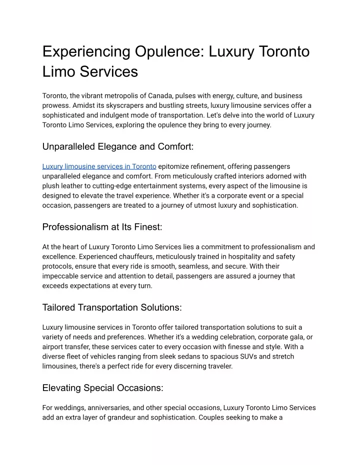 experiencing opulence luxury toronto limo services