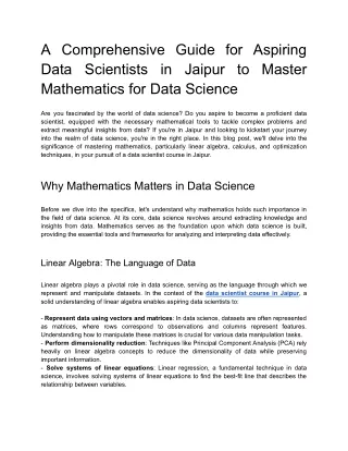 A Comprehensive Guide for Aspiring Data Scientists in Jaipur to Master Mathematics for Data Science