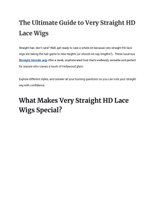 The Ultimate Guide to Very Straight HD Lace Wigs