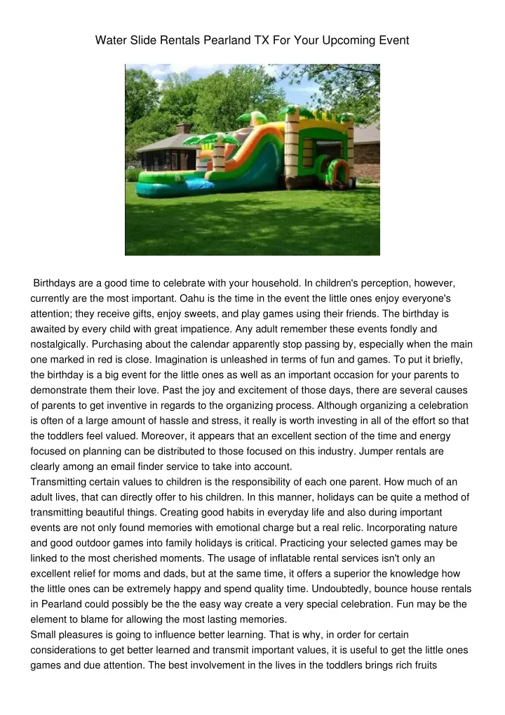 water slide rentals pearland tx for your upcoming
