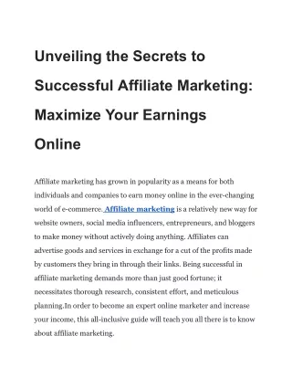 Unveiling the Secrets to Successful Affiliate Marketing_ Maximize Your Earnings Online