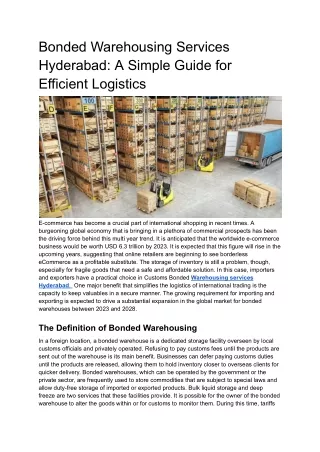 Bonded Warehousing Services Hyderabad: A Simple Guide for Efficient Logistics