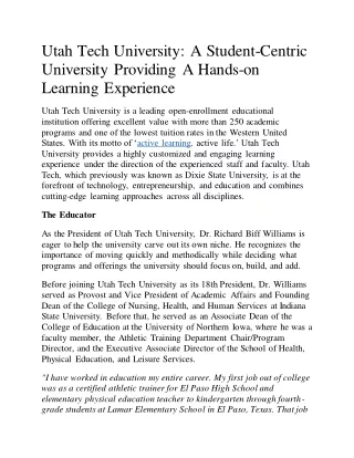Utah Tech University: A Student-Centric University Providing A Hands-on Learning