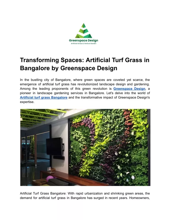 PPT - Transforming Spaces_ Artificial Turf Grass in Bangalore by ...