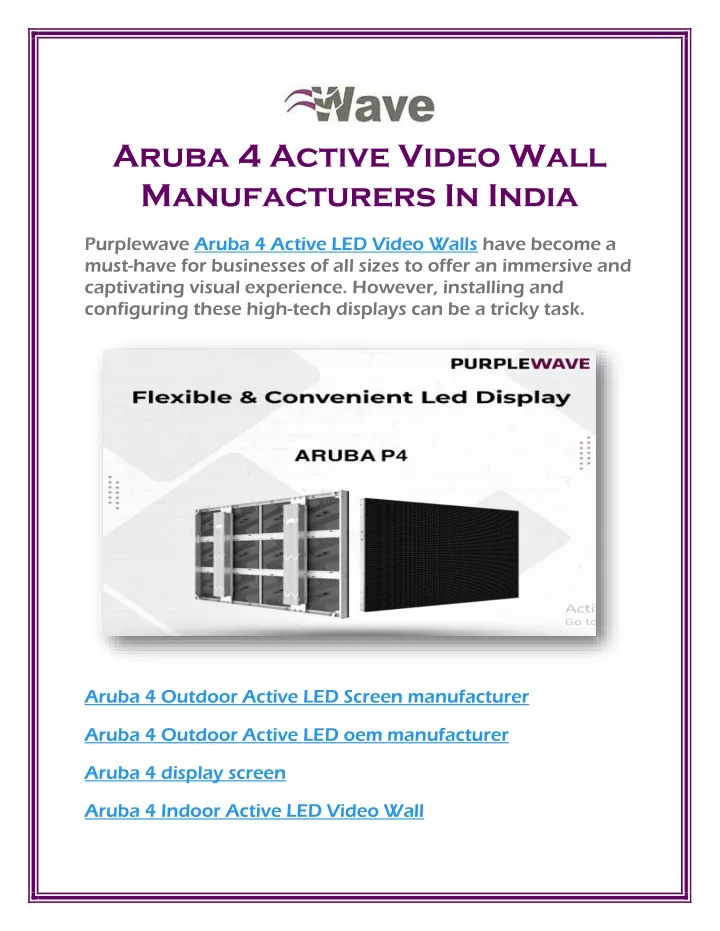 aruba 4 active video wall manufacturers in india