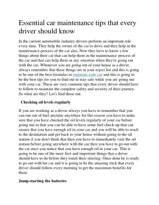essential car maintenance tips that every driver should know
