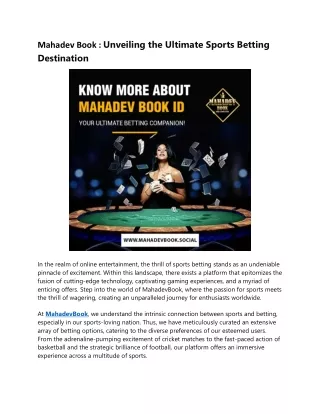 Mahadev Book : Unveiling the Ultimate Sports Betting Destination