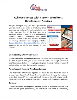 Achieve Success with Custom WordPress Development Services