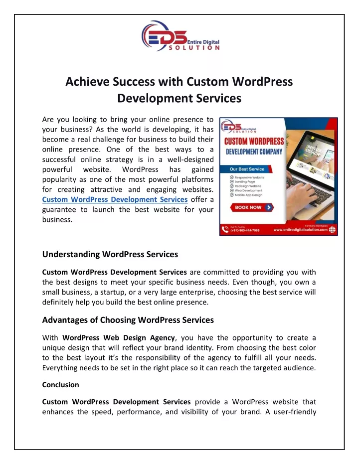 achieve success with custom wordpress development