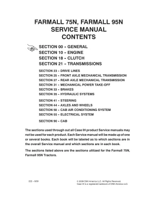 CASE IH FARMALL 95N Tractor Service Repair Manual Instant Download