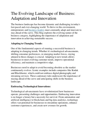 The Evolving Landscape of Business: Adaptation and Innovation