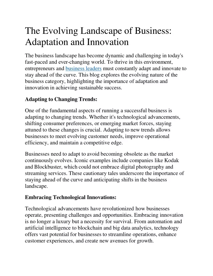 the evolving landscape of business adaptation and innovation