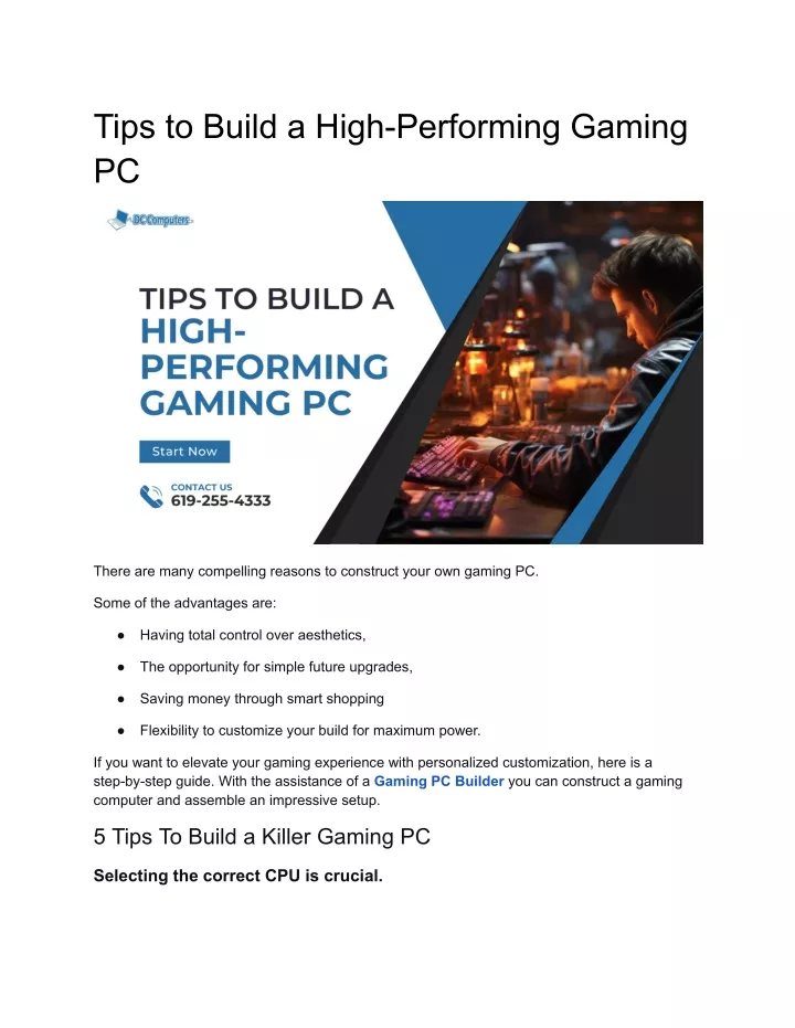 tips to build a high performing gaming pc