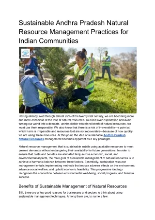 Sustainable Andhra Pradesh Natural Resource Management Practices for Indian Comm