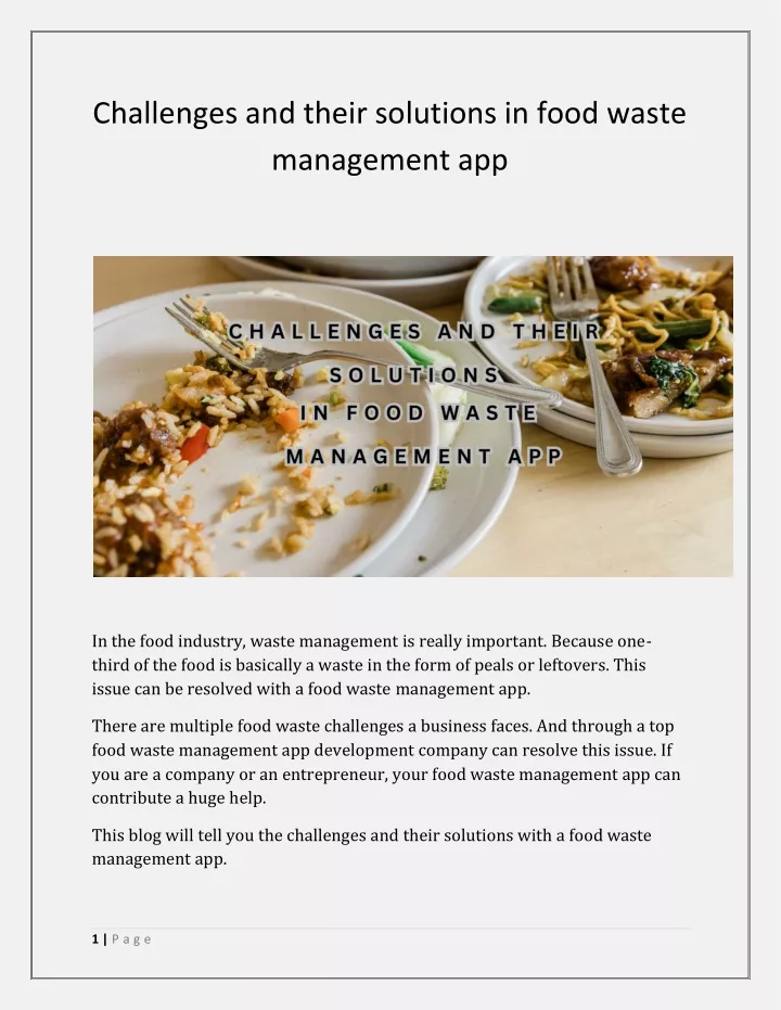 challenges and their solutions in food waste