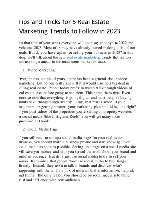 Tips and Tricks for 5 Real Estate Marketing Trends to Follow in 2023