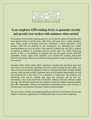 Lone employee GPS tracking device to guarantee security and provide lone workers with assistance when needed