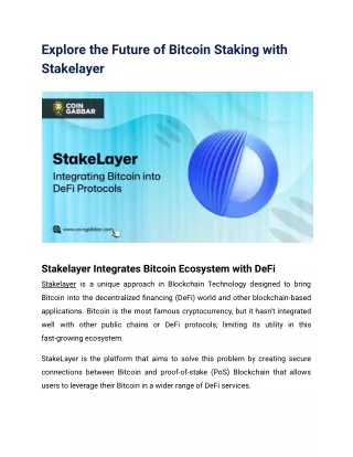 Explore the Future of Bitcoin Staking with Stakelayer