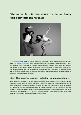 Découvrez la joie des cours de danse Lindy Hop pour tous les niveaux