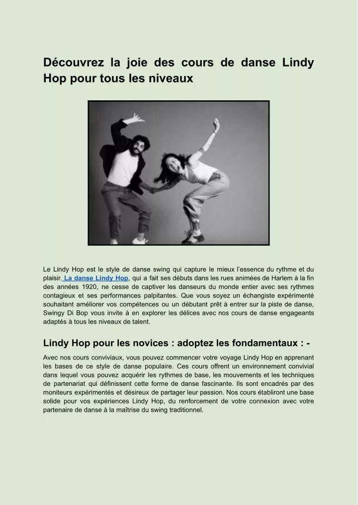 d couvrez la joie des cours de danse lindy