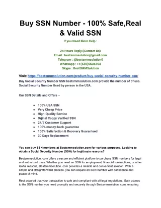 Buy SSN Number - 100% Safe,Real _ Valid SSN