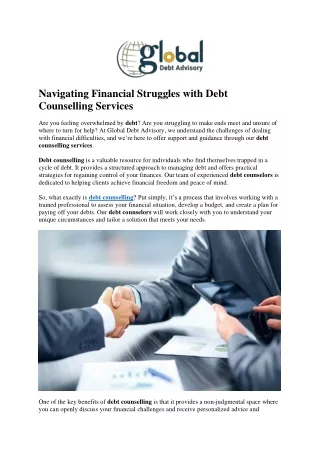Navigating Financial Struggles with Debt Counselling Services