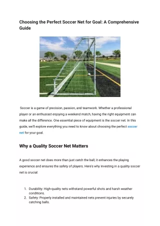 Choosing the Perfect Soccer Net for Goal_ A Comprehensive Guide