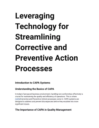 Leveraging Technology for Streamlining Corrective and Preventive Action Processes