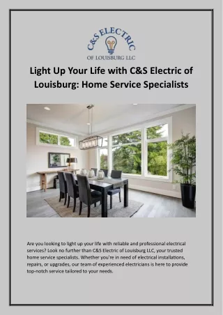 Light Up Your Life with C&S Electric of Louisburg: Home Service Specialists