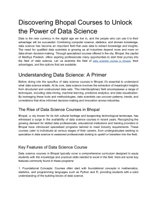Discovering Bhopal Courses to Unlock the Power of Data Science.
