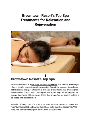 Spa resorts in Hyderabad | Browntown Resort & Spa