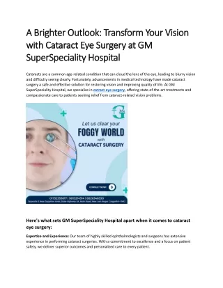 A Brighter Outlook: Transform Your Vision with Cataract Eye Surgery