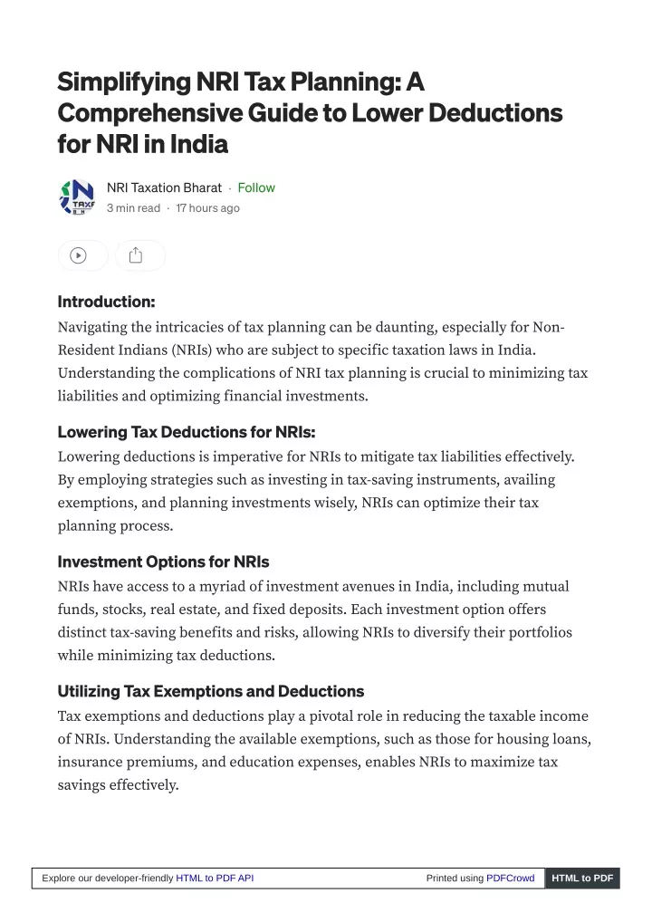 simplifying nri tax planning a comprehensive