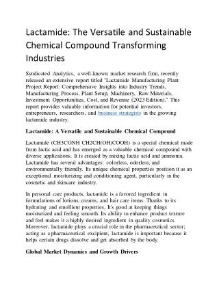 Lactamide: The Versatile and Sustainable Chemical Compound Transforming Industri