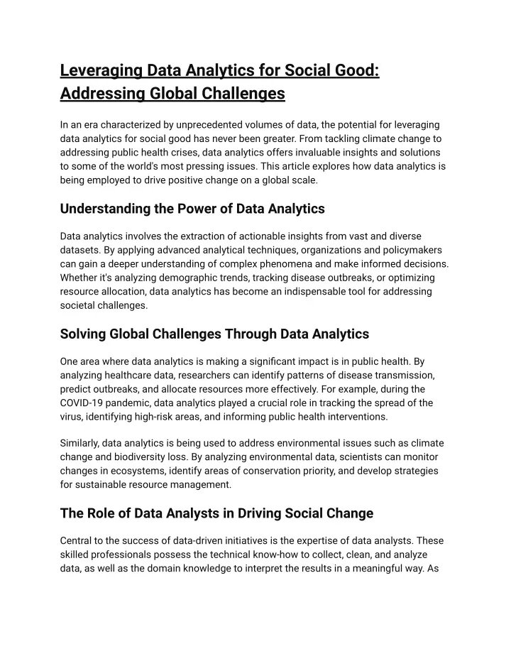 leveraging data analytics for social good