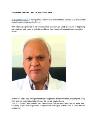 Exceptional Pediatric Care: Dr. Prasad Rao Voleti