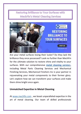 Restoring Brilliance to Your Surfaces with MechFin's Metal Cleaning Services