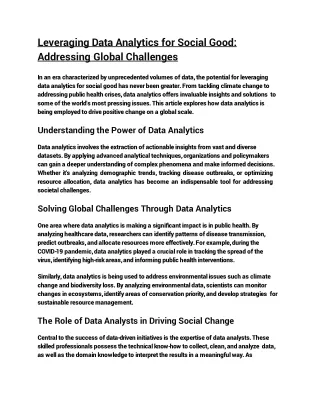 leveraging data analytics for social good