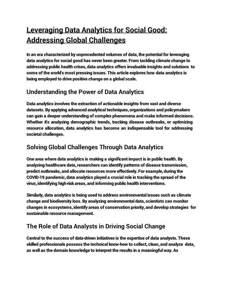 leveraging data analytics for social good