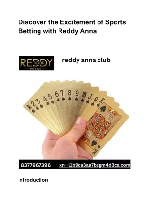 Reddy anna ID is the ultimate choice for online betting ID  reddy anna