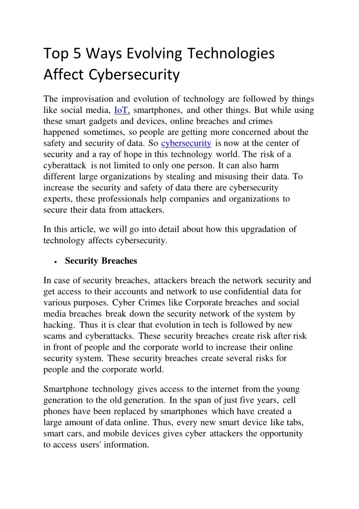 top 5 ways evolving technologies affect cybersecurity