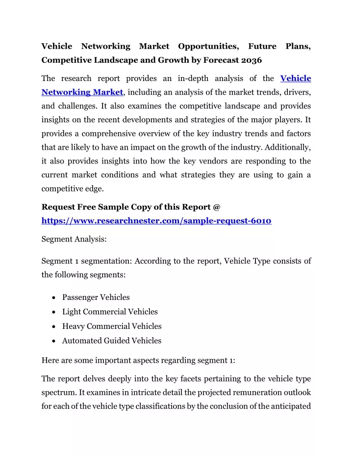 vehicle networking market opportunities future