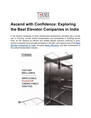 Ascend with Confidence_ Exploring the Best Elevator Companies in India