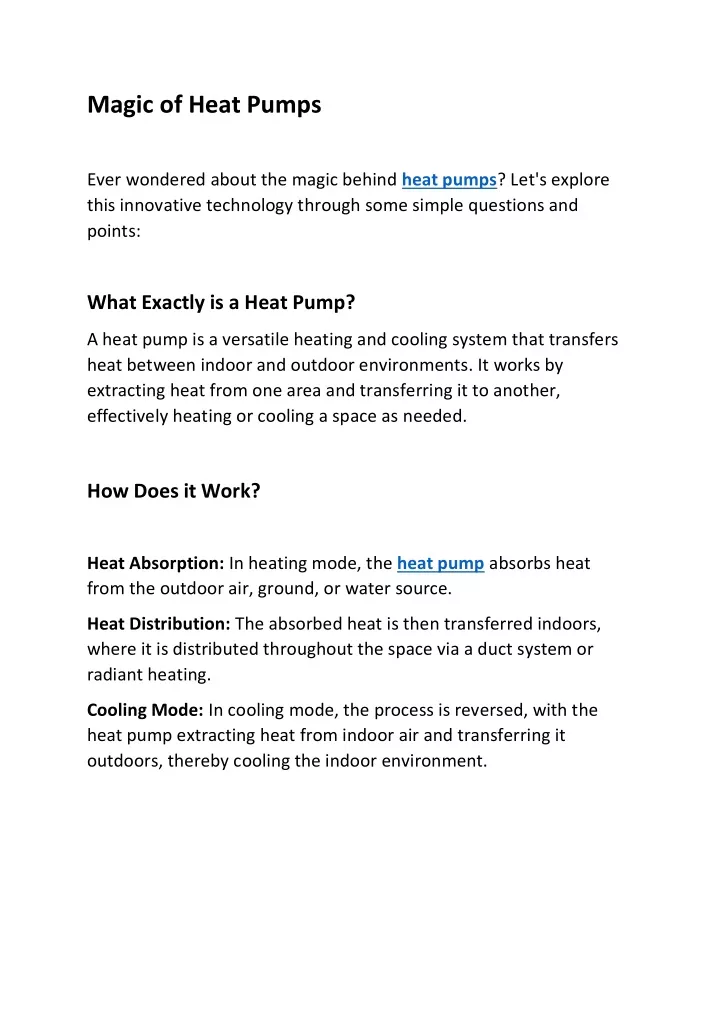 magic of heat pumps