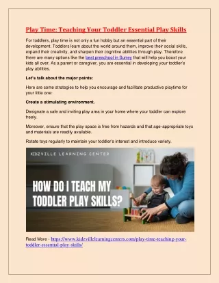 Play Time- Teaching Your Toddler Essential Play Skills