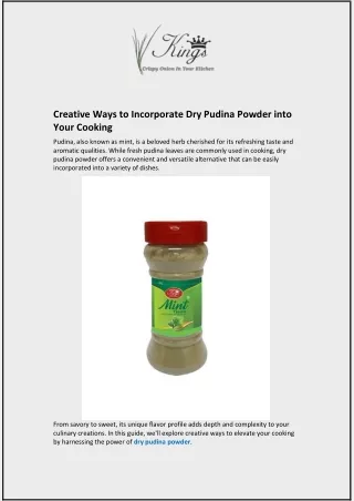 Creative Ways to Incorporate Dry Pudina Powder into Your Cooking